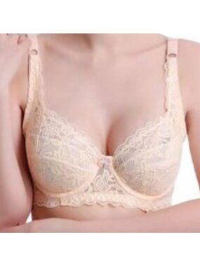 GYCL Ultrathin Underwire Push Up 3/4 Lace Bra,  Peach, size Large 38B